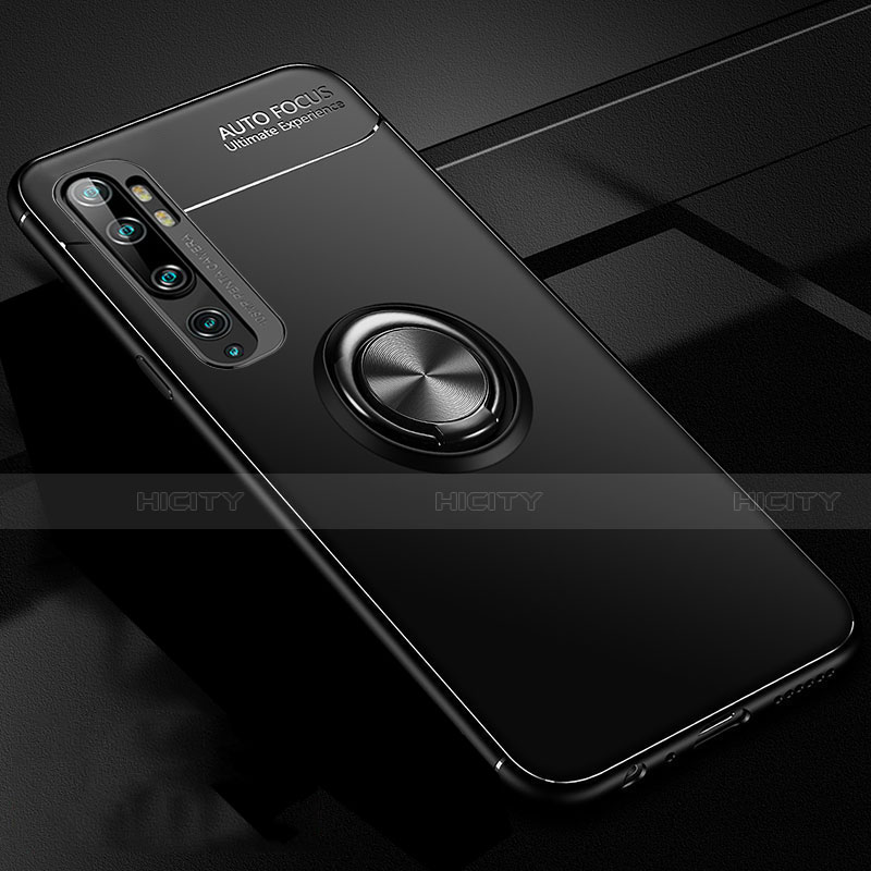 Funda Silicona Carcasa Ultrafina Goma con Magnetico Anillo de dedo Soporte D02 para Xiaomi Mi Note 10 Pro Negro