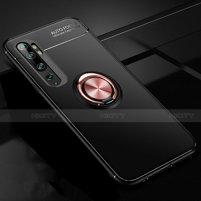 Funda Silicona Carcasa Ultrafina Goma con Magnetico Anillo de dedo Soporte D02 para Xiaomi Mi Note 10 Pro Oro y Negro