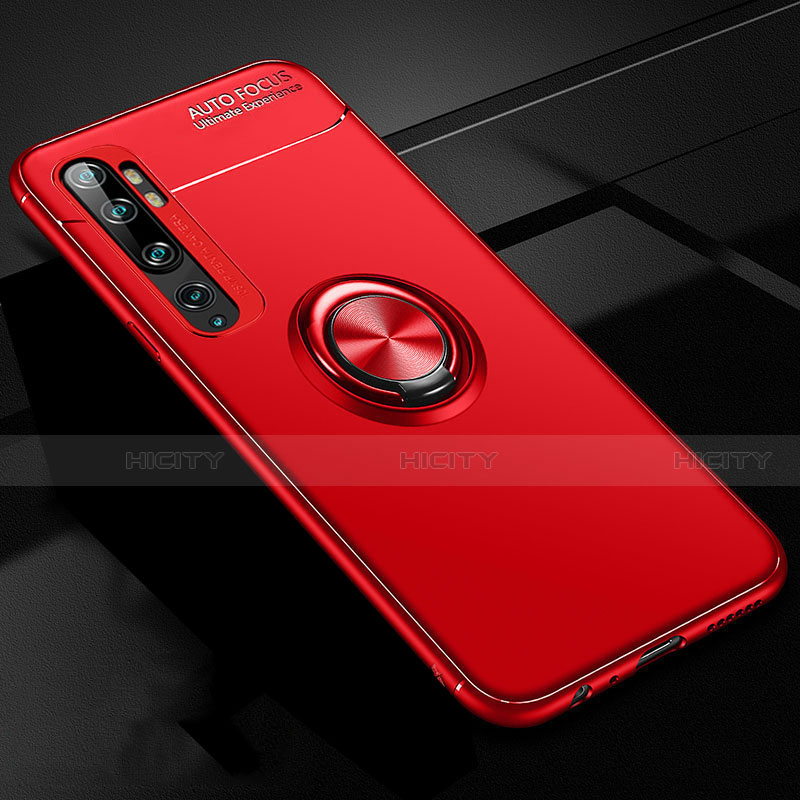 Funda Silicona Carcasa Ultrafina Goma con Magnetico Anillo de dedo Soporte D02 para Xiaomi Mi Note 10 Rojo