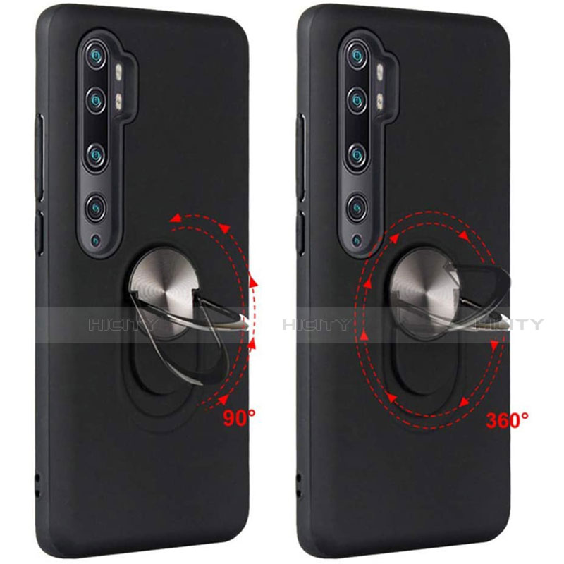 Funda Silicona Carcasa Ultrafina Goma con Magnetico Anillo de dedo Soporte D04 para Xiaomi Mi Note 10