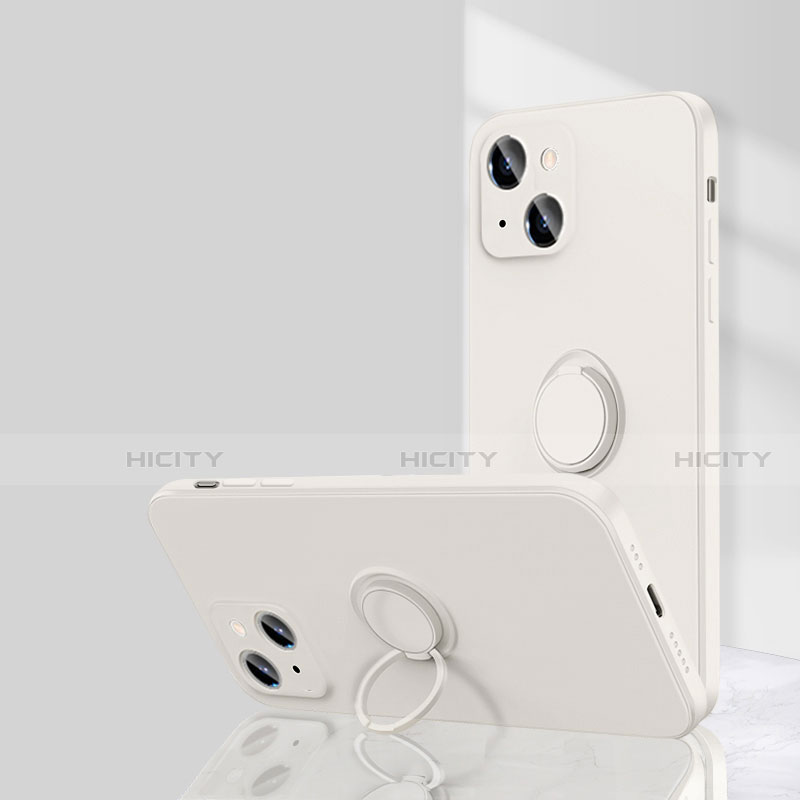 Funda Silicona Carcasa Ultrafina Goma con Magnetico Anillo de dedo Soporte G01 para Apple iPhone 13 Mini Blanco