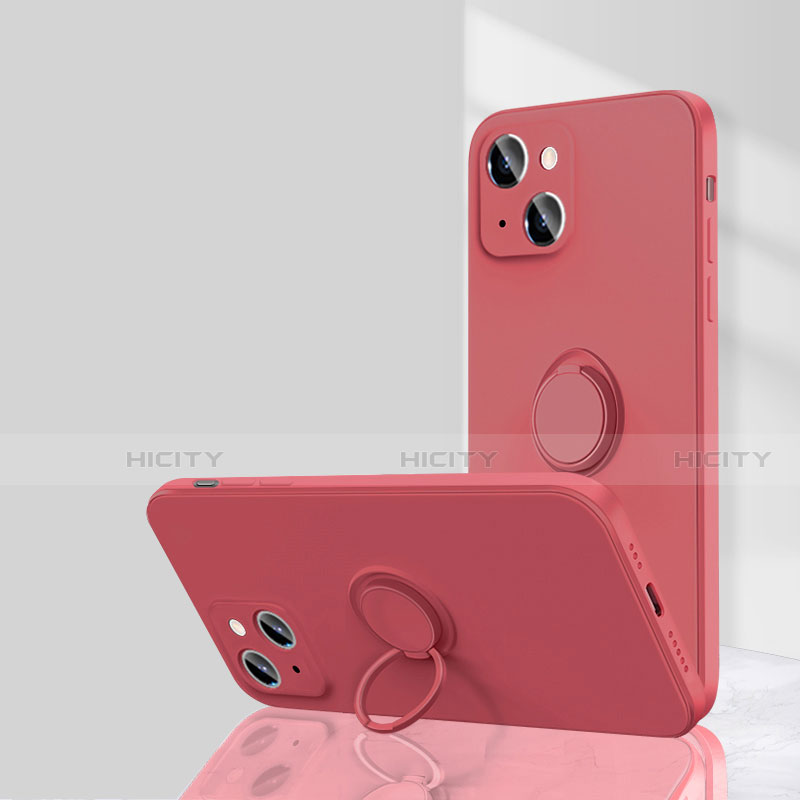 Funda Silicona Carcasa Ultrafina Goma con Magnetico Anillo de dedo Soporte G01 para Apple iPhone 13 Mini Rojo