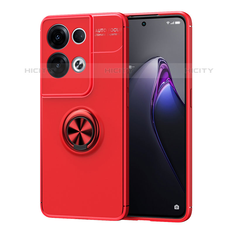 Funda Silicona Carcasa Ultrafina Goma con Magnetico Anillo de dedo Soporte JM1 para Oppo Reno9 Pro 5G Rojo