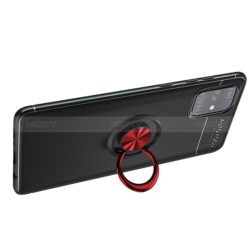 Funda Silicona Carcasa Ultrafina Goma con Magnetico Anillo de dedo Soporte JM1 para Samsung Galaxy A51 4G Rojo y Negro