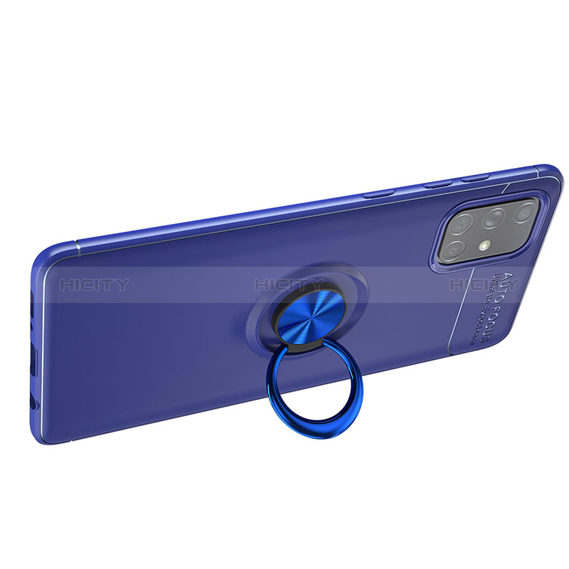 Funda Silicona Carcasa Ultrafina Goma con Magnetico Anillo de dedo Soporte JM1 para Samsung Galaxy A51 5G Azul