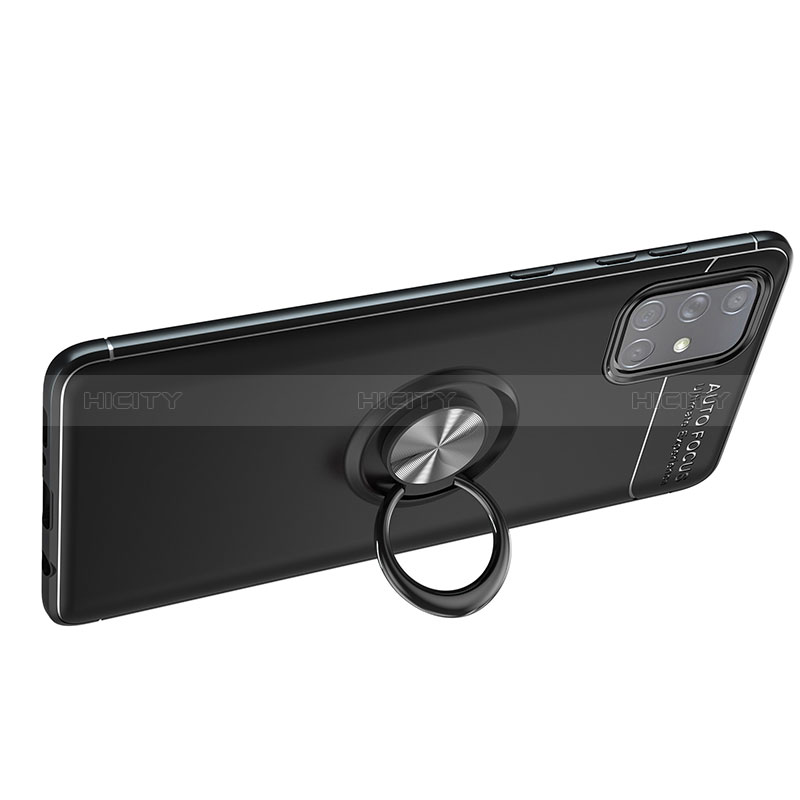 Funda Silicona Carcasa Ultrafina Goma con Magnetico Anillo de dedo Soporte JM1 para Samsung Galaxy A51 5G Negro