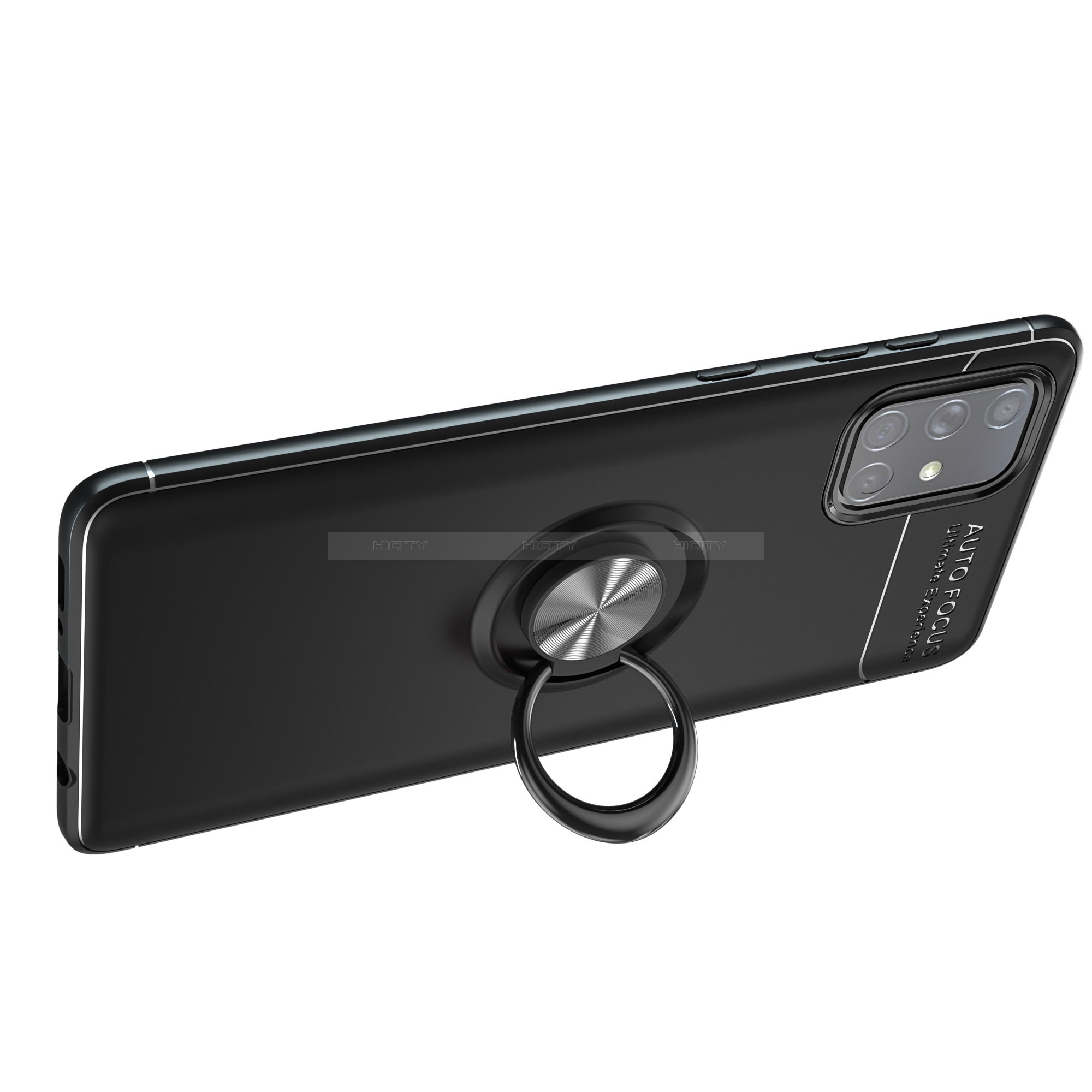 Funda Silicona Carcasa Ultrafina Goma con Magnetico Anillo de dedo Soporte JM1 para Samsung Galaxy A71 5G Negro