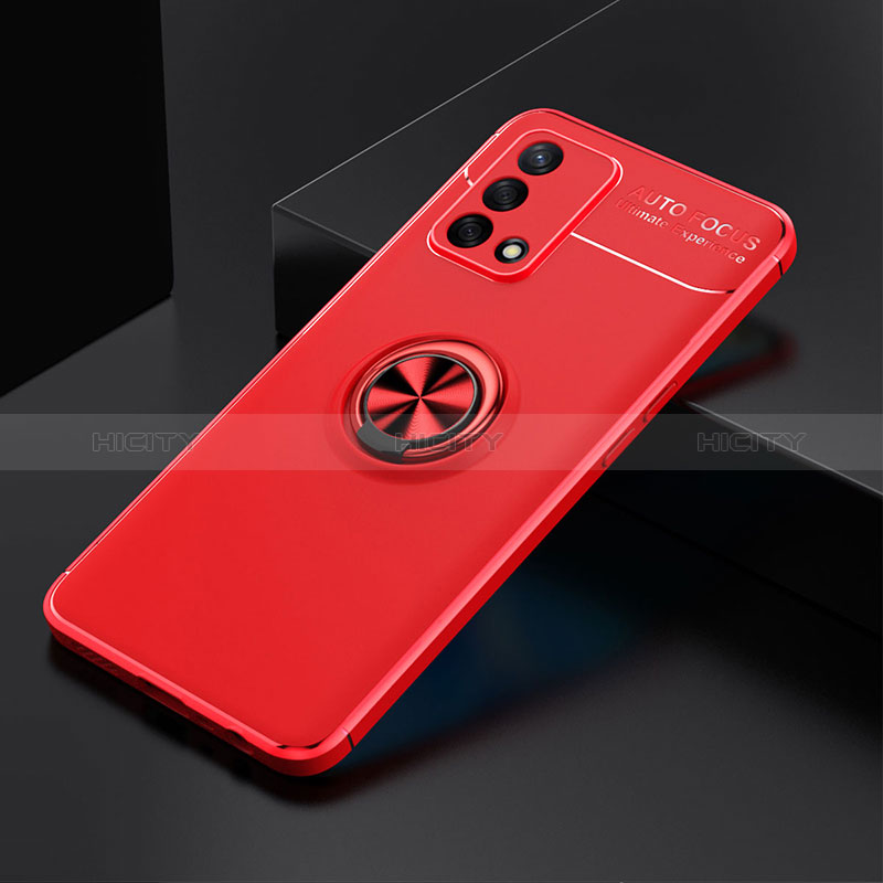 Funda Silicona Carcasa Ultrafina Goma con Magnetico Anillo de dedo Soporte JM2 para Oppo F19 Rojo