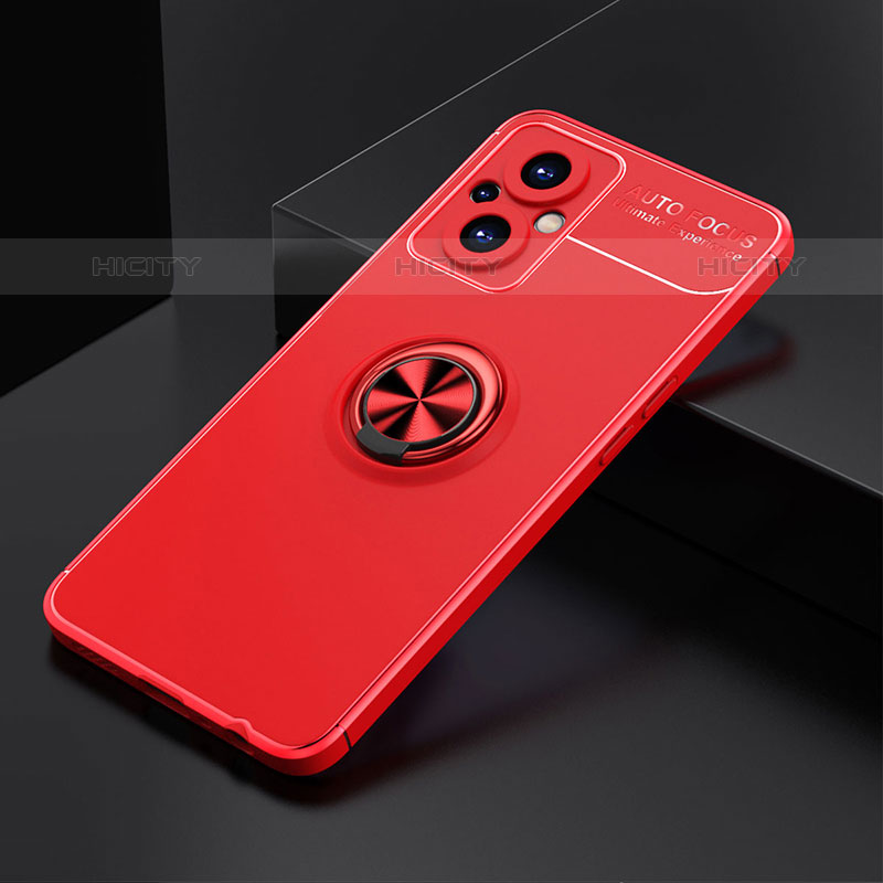 Funda Silicona Carcasa Ultrafina Goma con Magnetico Anillo de dedo Soporte JM2 para Oppo Reno7 Z 5G Rojo