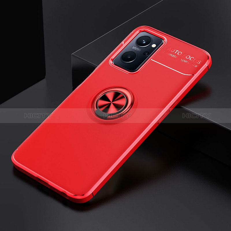 Funda Silicona Carcasa Ultrafina Goma con Magnetico Anillo de dedo Soporte JM2 para Realme 9i 4G Rojo