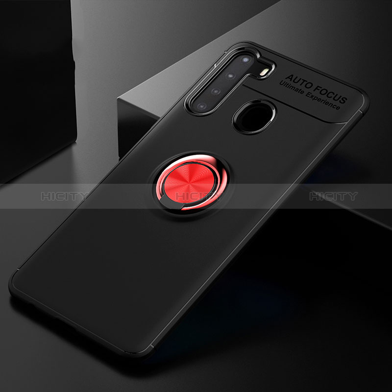 Funda Silicona Carcasa Ultrafina Goma con Magnetico Anillo de dedo Soporte JM2 para Samsung Galaxy A21 Rojo y Negro