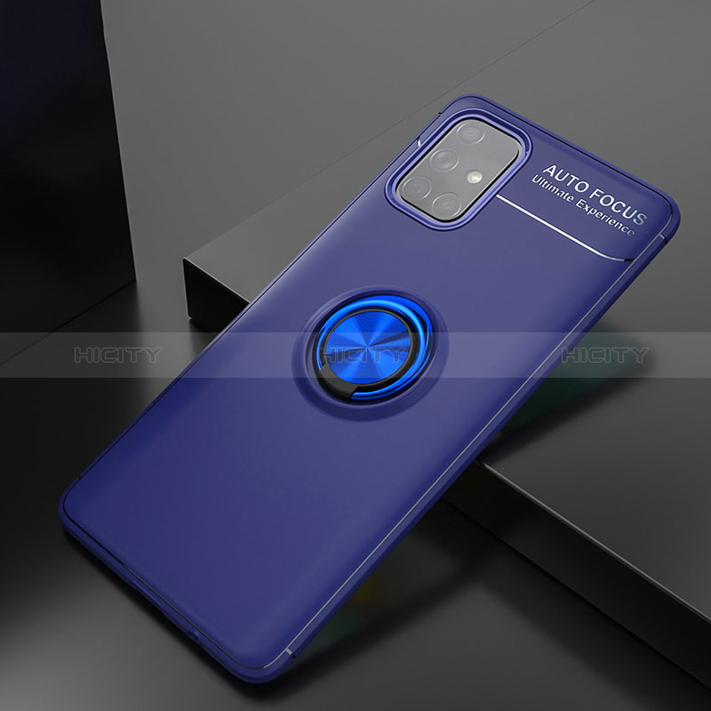 Funda Silicona Carcasa Ultrafina Goma con Magnetico Anillo de dedo Soporte JM2 para Samsung Galaxy A71 4G A715 Azul