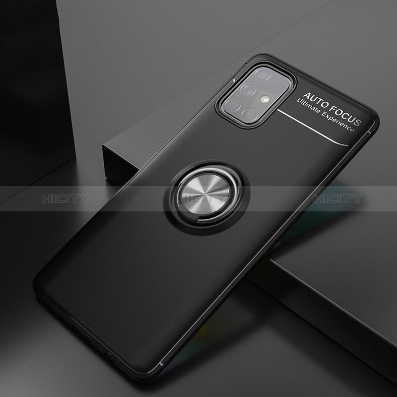 Funda Silicona Carcasa Ultrafina Goma con Magnetico Anillo de dedo Soporte JM2 para Samsung Galaxy A71 5G Negro