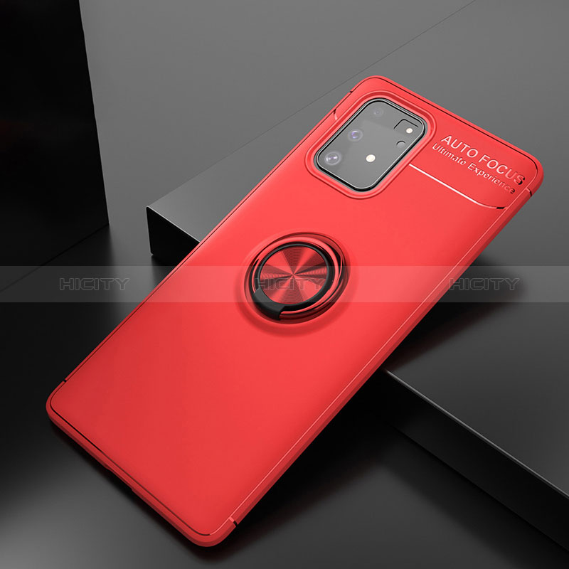 Funda Silicona Carcasa Ultrafina Goma con Magnetico Anillo de dedo Soporte JM2 para Samsung Galaxy A91 Rojo