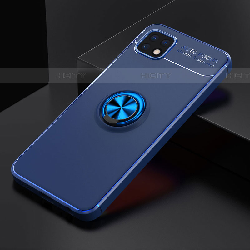 Funda Silicona Carcasa Ultrafina Goma con Magnetico Anillo de dedo Soporte JM2 para Samsung Galaxy F42 5G Azul
