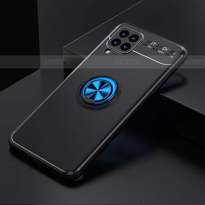 Funda Silicona Carcasa Ultrafina Goma con Magnetico Anillo de dedo Soporte JM2 para Samsung Galaxy F62 5G Azul y Negro