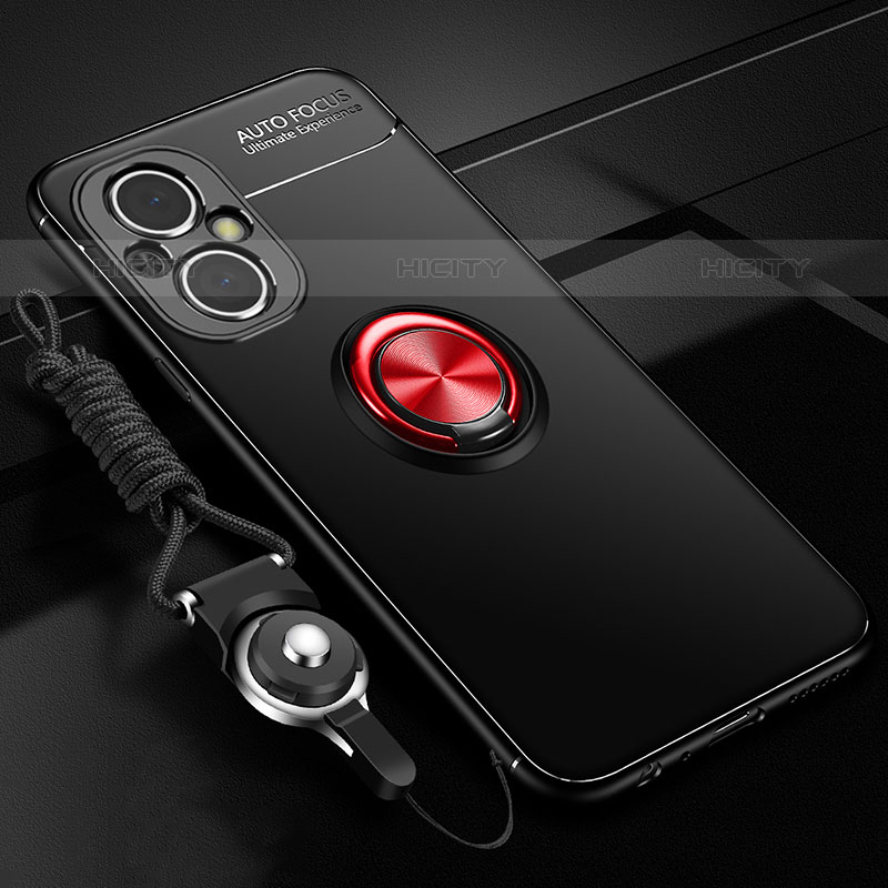 Funda Silicona Carcasa Ultrafina Goma con Magnetico Anillo de dedo Soporte JM3 para OnePlus Nord N20 5G Rojo y Negro