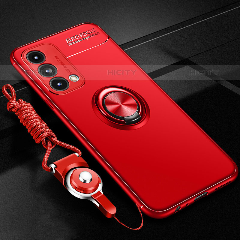Funda Silicona Carcasa Ultrafina Goma con Magnetico Anillo de dedo Soporte JM3 para OnePlus Nord N200 5G Rojo