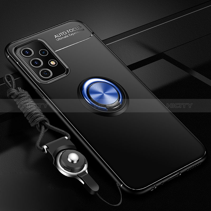 Funda Silicona Carcasa Ultrafina Goma con Magnetico Anillo de dedo Soporte JM3 para Samsung Galaxy A52s 5G Azul y Negro