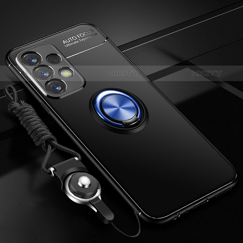 Funda Silicona Carcasa Ultrafina Goma con Magnetico Anillo de dedo Soporte JM3 para Samsung Galaxy M32 5G Azul y Negro