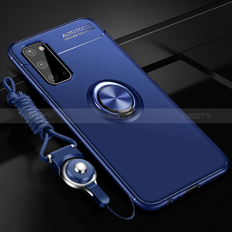 Funda Silicona Carcasa Ultrafina Goma con Magnetico Anillo de dedo Soporte JM3 para Samsung Galaxy S20 5G Azul
