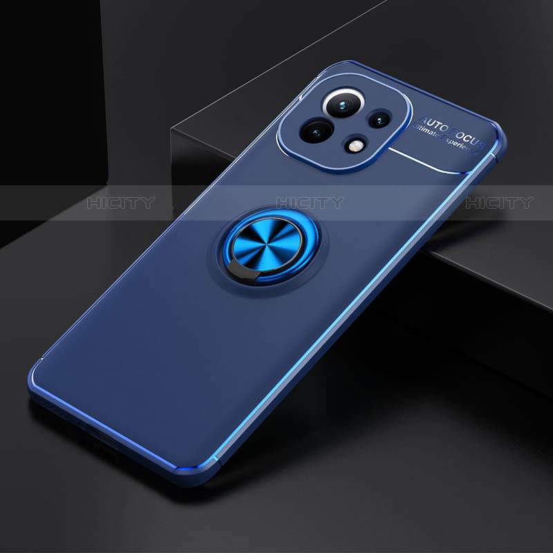 Funda Silicona Carcasa Ultrafina Goma con Magnetico Anillo de dedo Soporte K01 para Xiaomi Mi 11 5G Azul