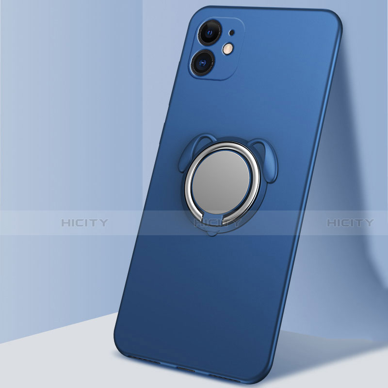 Funda Silicona Carcasa Ultrafina Goma con Magnetico Anillo de dedo Soporte N02 para Apple iPhone 12 Mini Azul