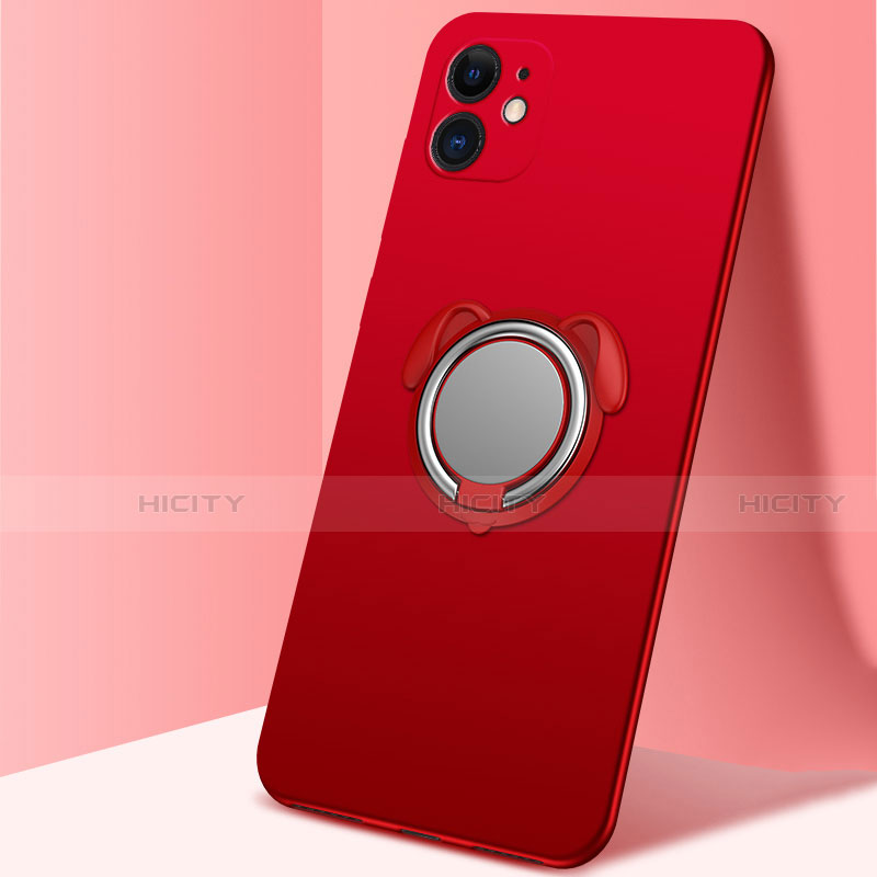 Funda Silicona Carcasa Ultrafina Goma con Magnetico Anillo de dedo Soporte N02 para Apple iPhone 12 Mini Rojo