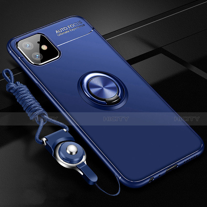Funda Silicona Carcasa Ultrafina Goma con Magnetico Anillo de dedo Soporte N03 para Apple iPhone 12 Azul