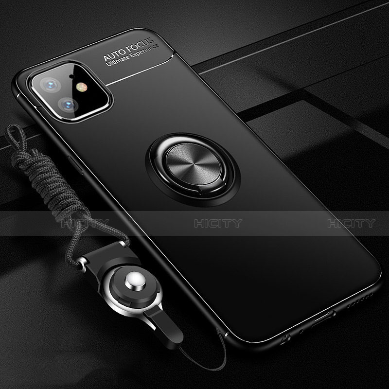 Funda Silicona Carcasa Ultrafina Goma con Magnetico Anillo de dedo Soporte N03 para Apple iPhone 12 Mini Negro
