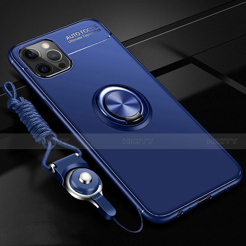 Funda Silicona Carcasa Ultrafina Goma con Magnetico Anillo de dedo Soporte N03 para Apple iPhone 12 Pro Azul