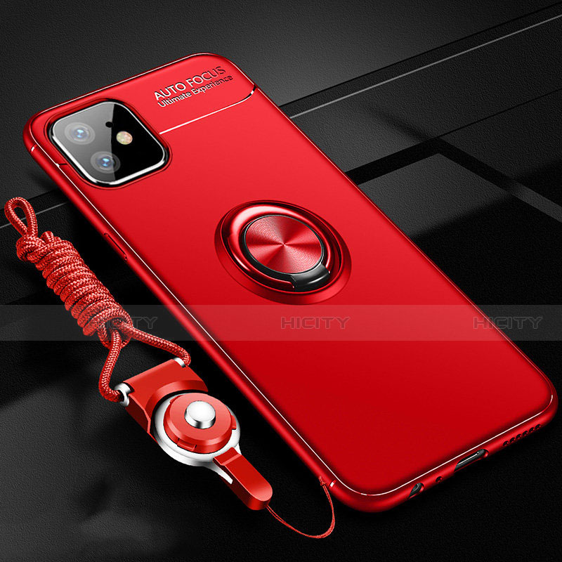 Funda Silicona Carcasa Ultrafina Goma con Magnetico Anillo de dedo Soporte N03 para Apple iPhone 12 Rojo