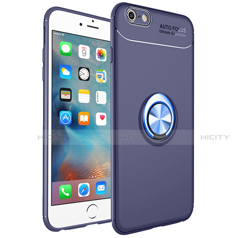 Funda Silicona Carcasa Ultrafina Goma con Magnetico Anillo de dedo Soporte para Apple iPhone 6 Plus Azul