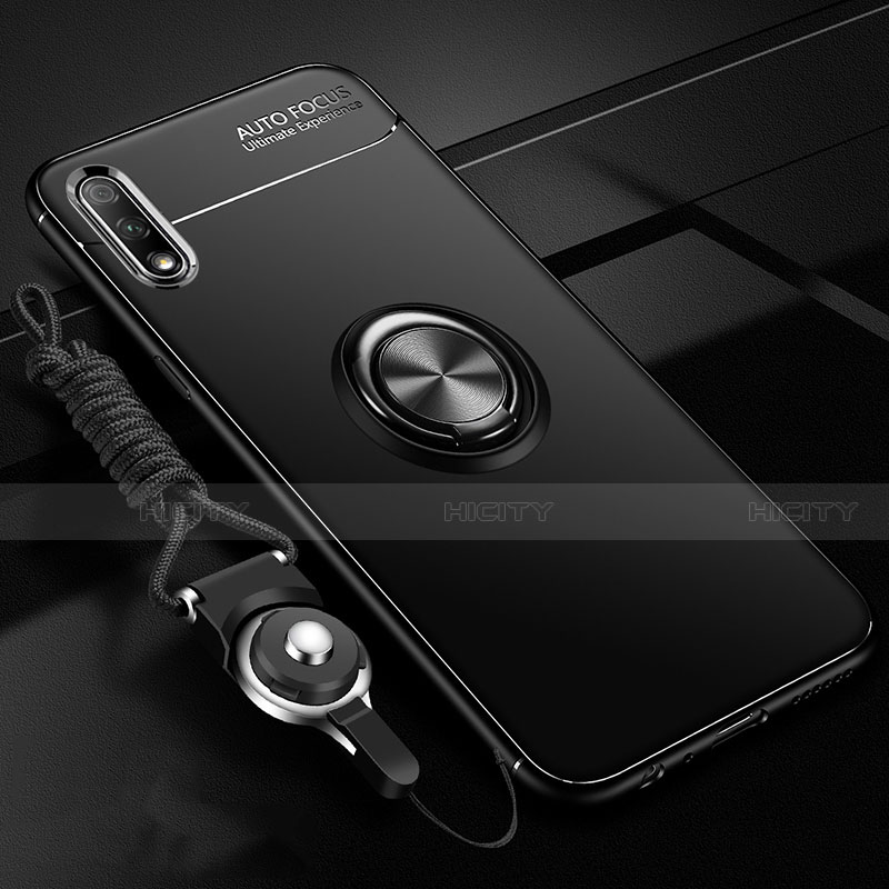 Funda Silicona Carcasa Ultrafina Goma con Magnetico Anillo de dedo Soporte para Huawei Enjoy 10 Negro