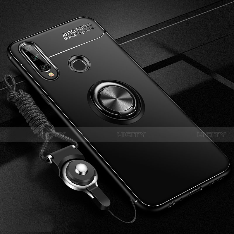 Funda Silicona Carcasa Ultrafina Goma con Magnetico Anillo de dedo Soporte para Huawei Enjoy 10 Plus Negro