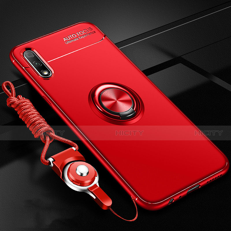 Funda Silicona Carcasa Ultrafina Goma con Magnetico Anillo de dedo Soporte para Huawei Enjoy 10 Rojo