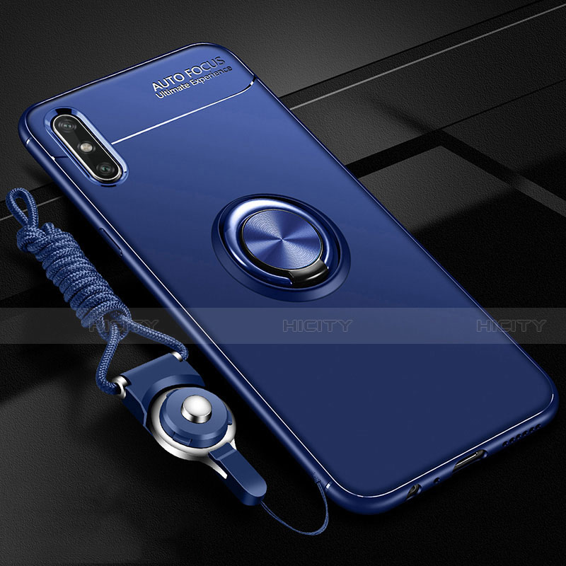 Funda Silicona Carcasa Ultrafina Goma con Magnetico Anillo de dedo Soporte para Huawei Enjoy 10e Azul