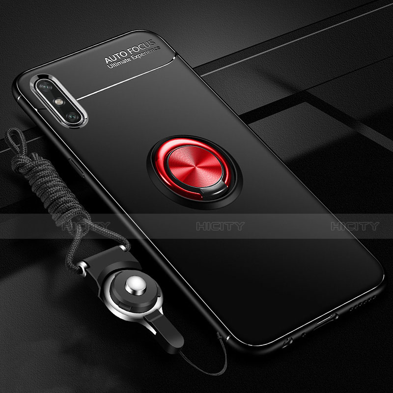 Funda Silicona Carcasa Ultrafina Goma con Magnetico Anillo de dedo Soporte para Huawei Enjoy 10e Rojo y Negro