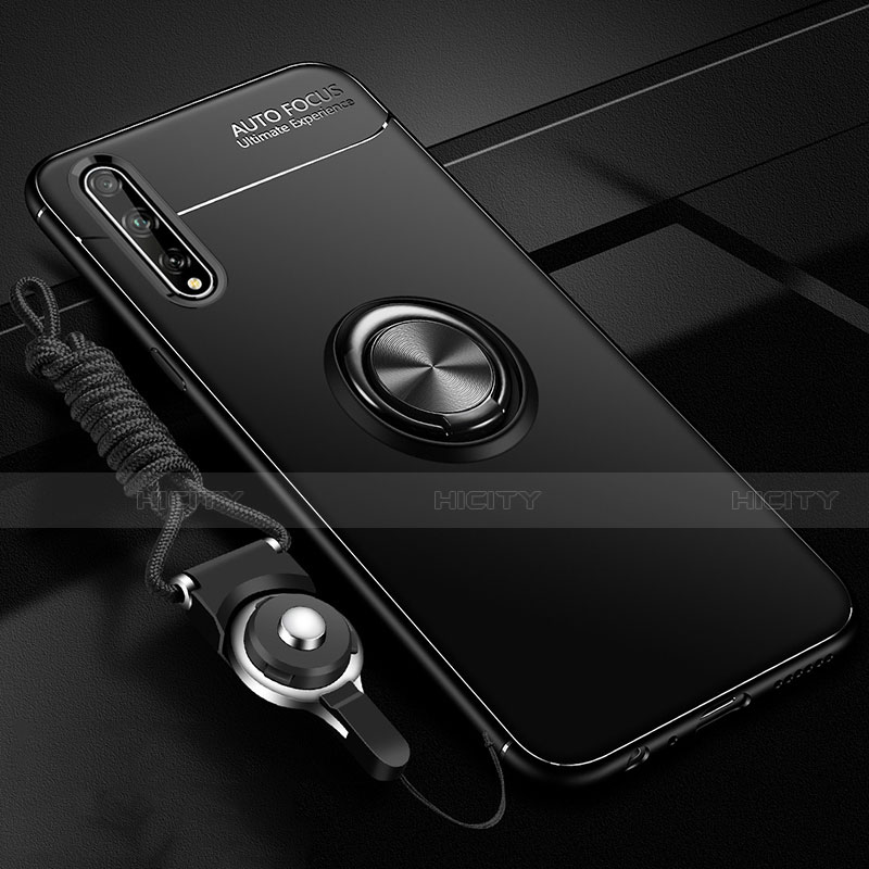 Funda Silicona Carcasa Ultrafina Goma con Magnetico Anillo de dedo Soporte para Huawei Enjoy 10S Negro