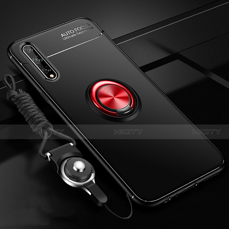 Funda Silicona Carcasa Ultrafina Goma con Magnetico Anillo de dedo Soporte para Huawei Enjoy 10S Rojo y Negro