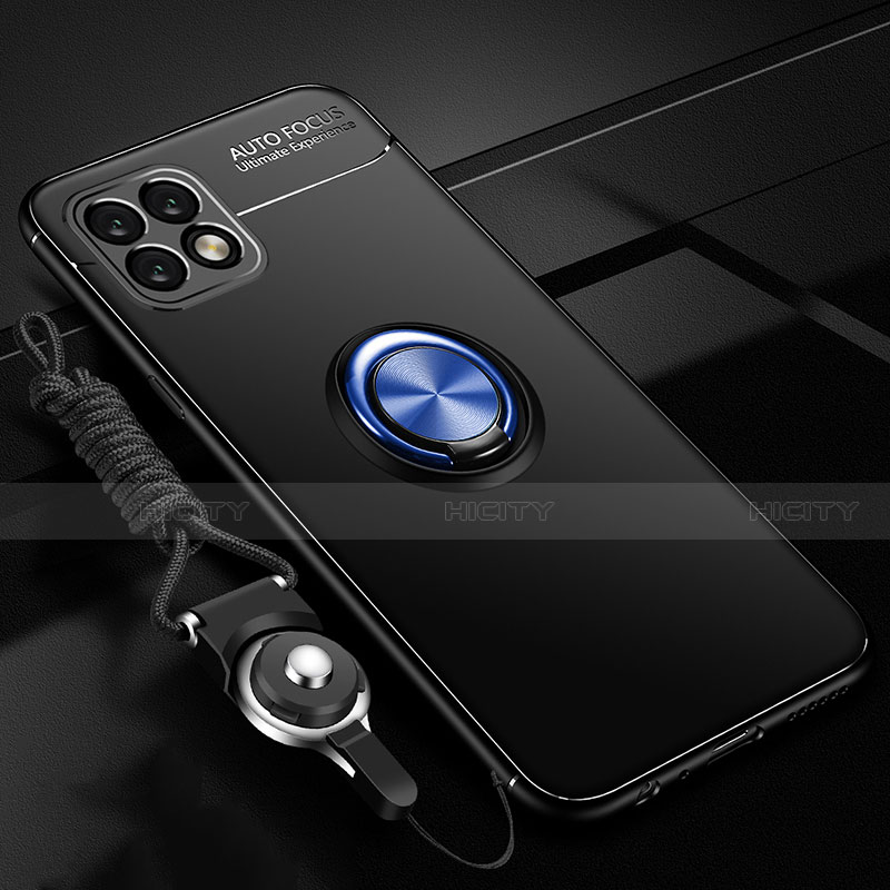 Funda Silicona Carcasa Ultrafina Goma con Magnetico Anillo de dedo Soporte para Huawei Enjoy 20 5G Azul y Negro