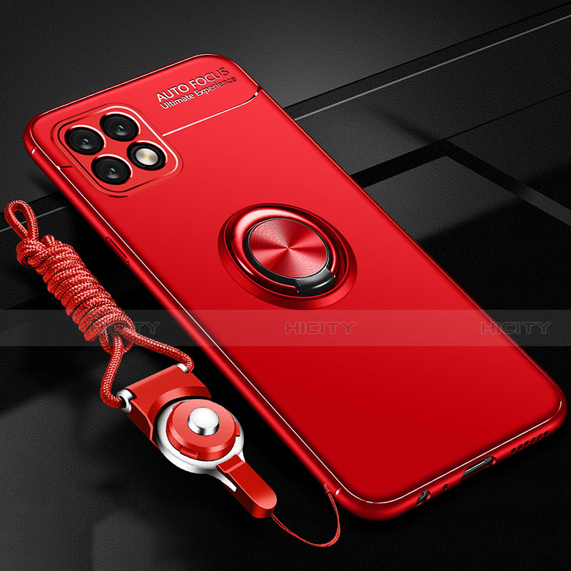 Funda Silicona Carcasa Ultrafina Goma con Magnetico Anillo de dedo Soporte para Huawei Enjoy 20 5G Rojo