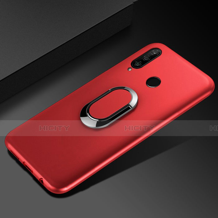 Funda Silicona Carcasa Ultrafina Goma con Magnetico Anillo de dedo Soporte para Huawei Enjoy 9s Rojo