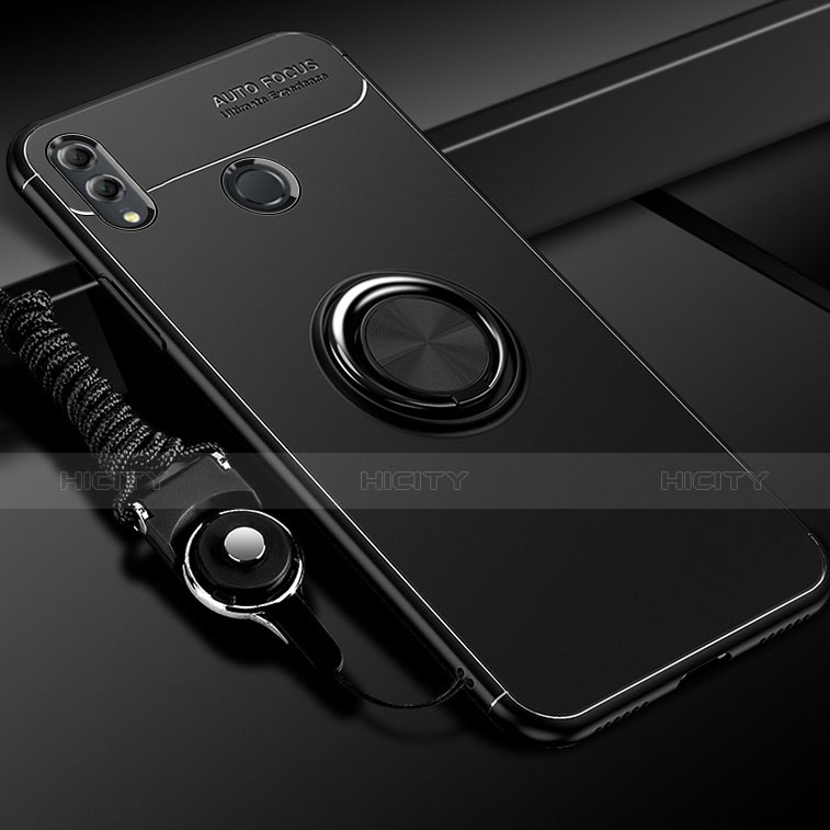 Funda Silicona Carcasa Ultrafina Goma con Magnetico Anillo de dedo Soporte para Huawei Honor 10 Lite Negro