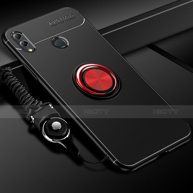 Funda Silicona Carcasa Ultrafina Goma con Magnetico Anillo de dedo Soporte para Huawei Honor 10 Lite Rojo y Negro