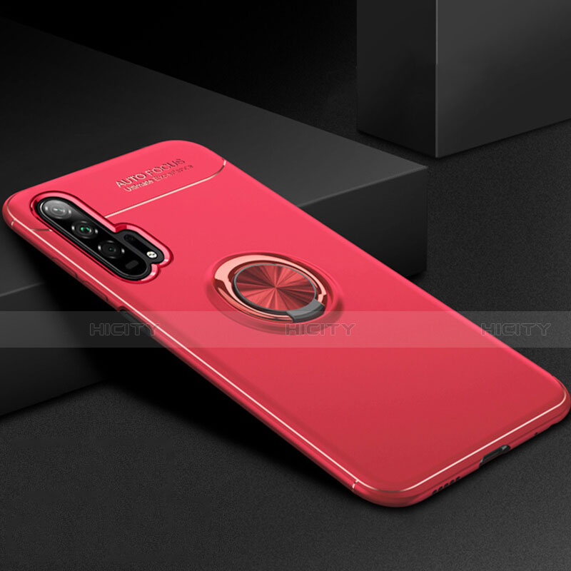 Funda Silicona Carcasa Ultrafina Goma con Magnetico Anillo de dedo Soporte para Huawei Honor 20 Pro Rojo