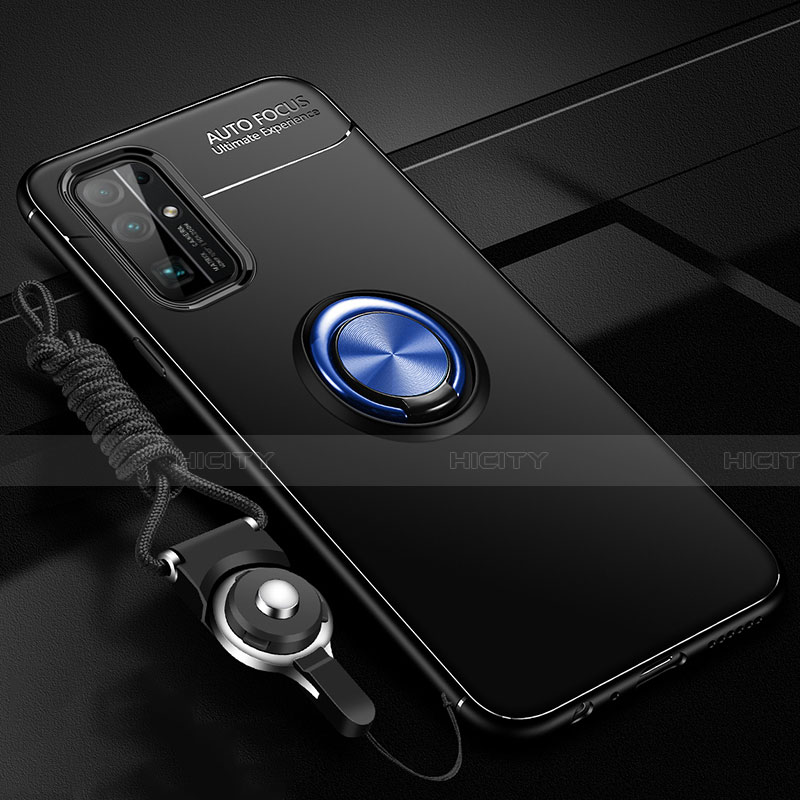 Funda Silicona Carcasa Ultrafina Goma con Magnetico Anillo de dedo Soporte para Huawei Honor 30 Azul y Negro