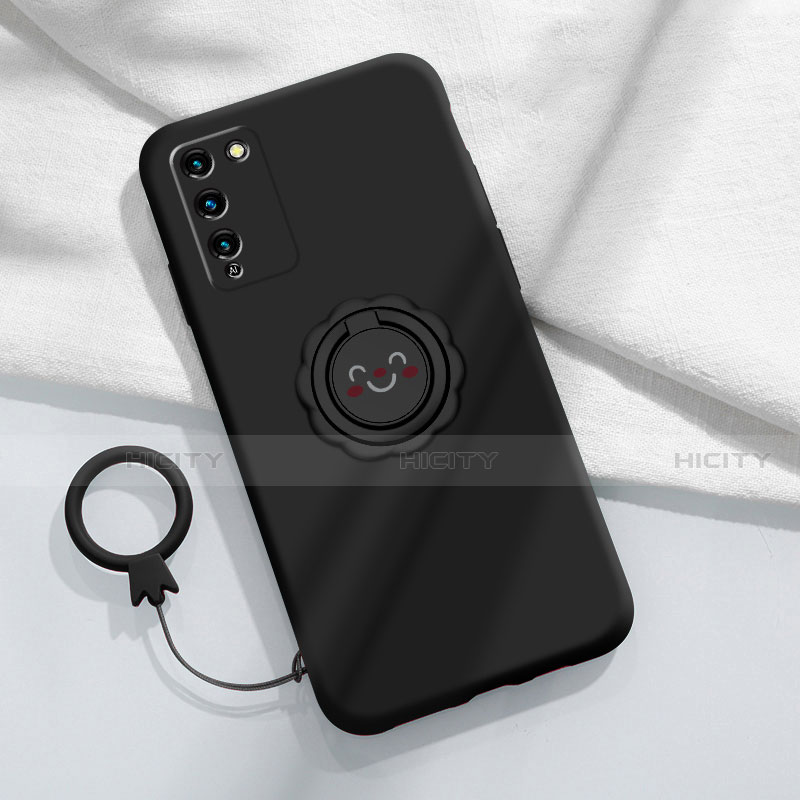 Funda Silicona Carcasa Ultrafina Goma con Magnetico Anillo de dedo Soporte para Huawei Honor 30 Lite 5G Negro
