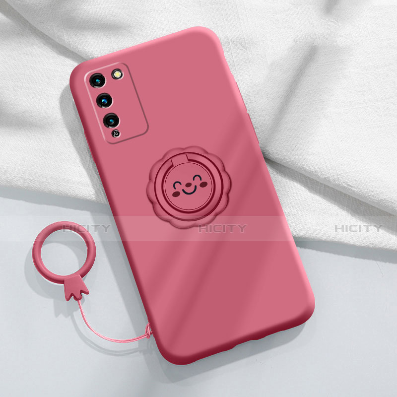 Funda Silicona Carcasa Ultrafina Goma con Magnetico Anillo de dedo Soporte para Huawei Honor 30 Lite 5G Rojo Rosa