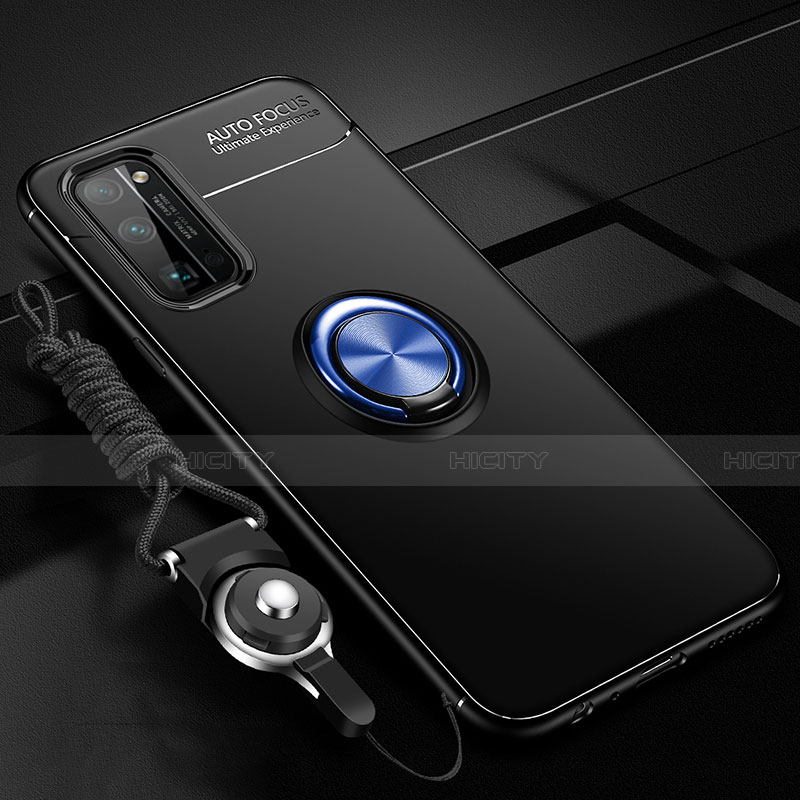 Funda Silicona Carcasa Ultrafina Goma con Magnetico Anillo de dedo Soporte para Huawei Honor 30 Pro+ Plus Azul y Negro